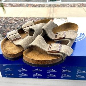 Selling Birkenstocks (brand new) in taupe suede